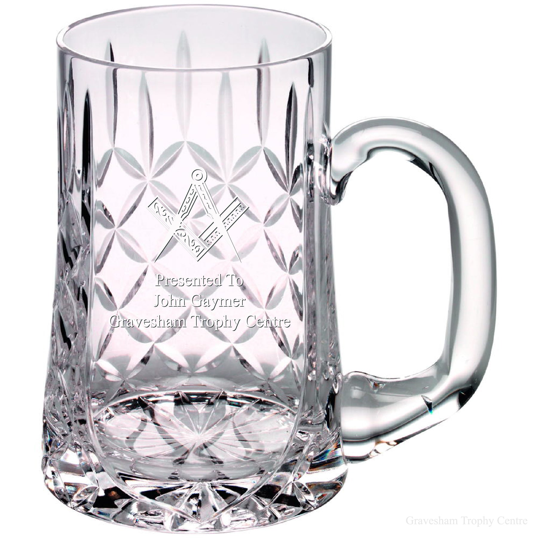 Engraved Freemasons Masonic 1 Pint 24% Lead Crystal Tankard. Satin Gift Box included.