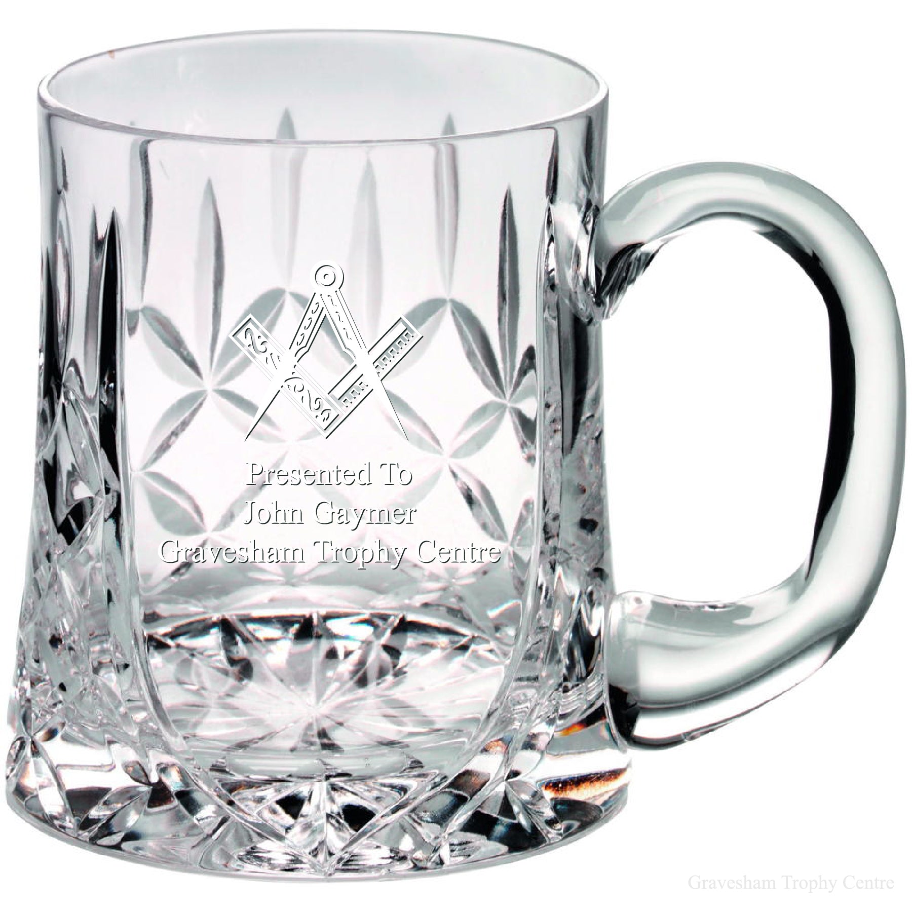 Engraved Masonic Half Pint 24% Lead Crystal Tankard. Satin Gift Box included.