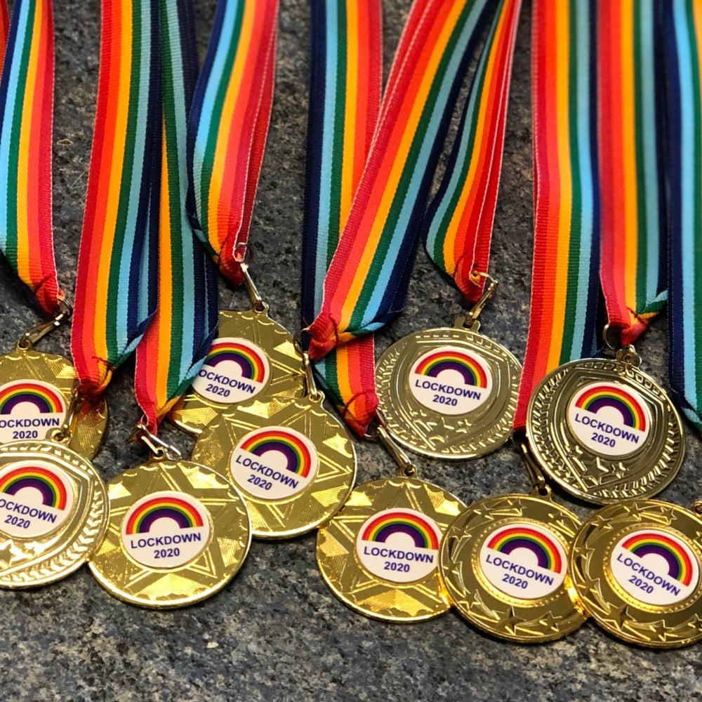 Lockdown 2020 Medal - 50mm - Gold With Rainbow Ribbon