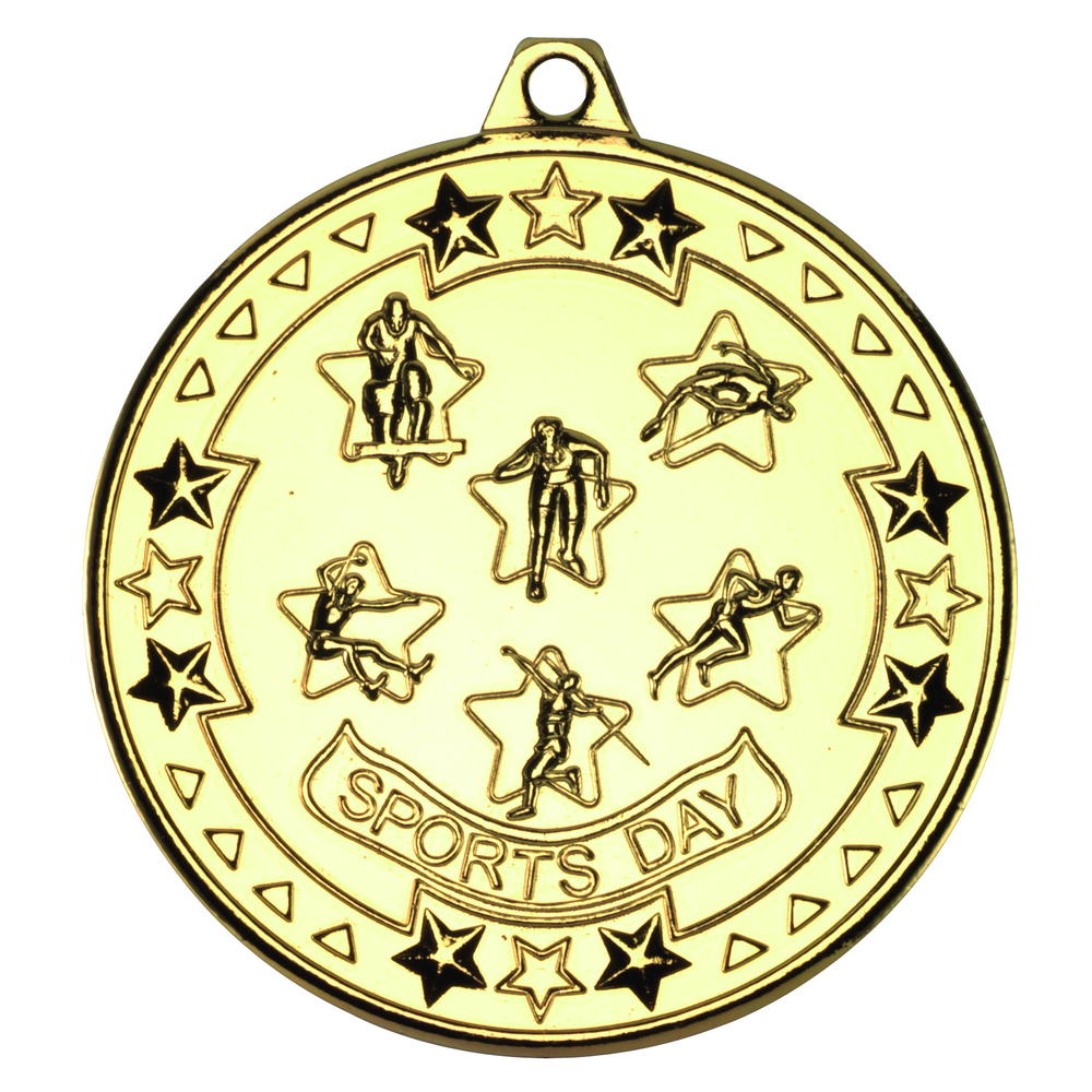 Sports Day 'tri Star' Medal - Gold 2in