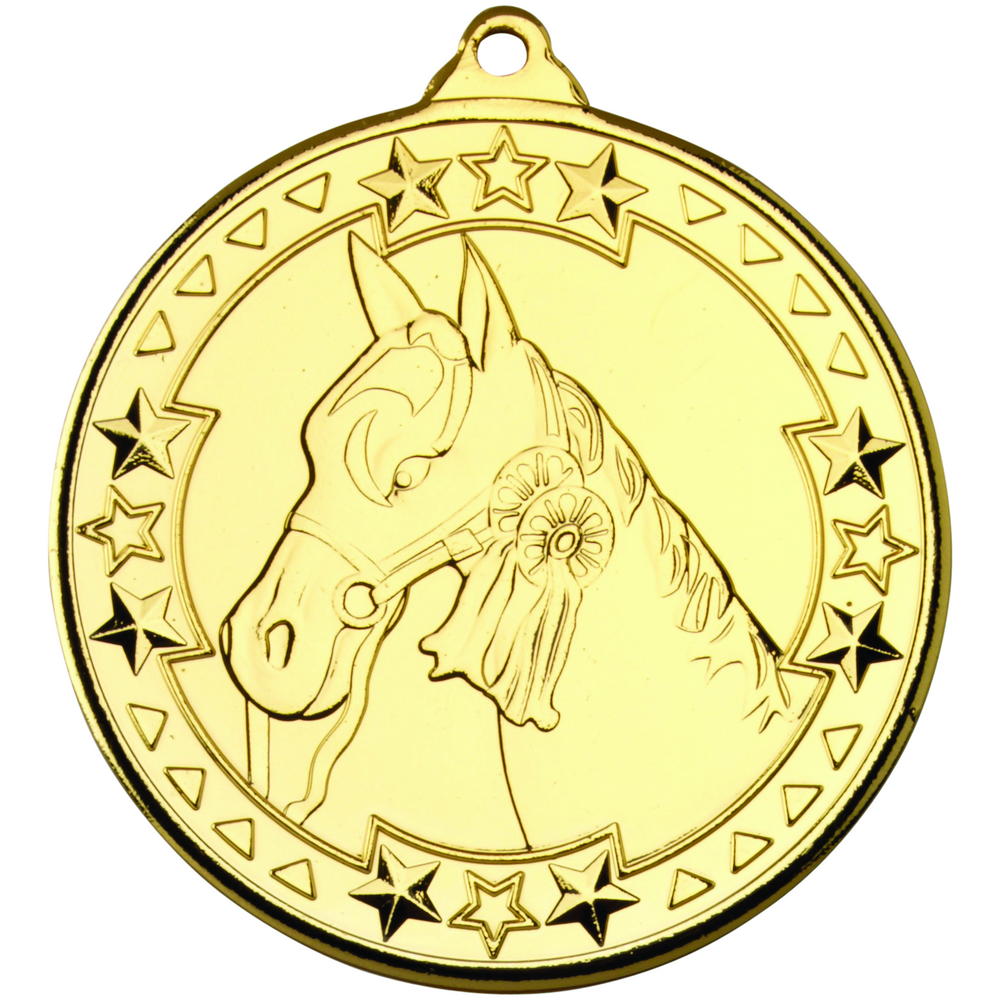 Horse 'tri Star' Medal - Gold 2in