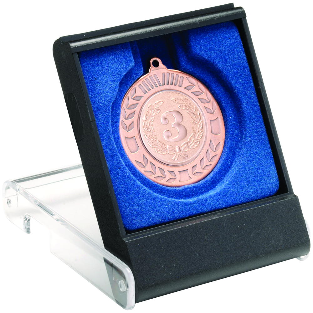 Black/Clear Medal Box - Small (40/50mm Recess Blue Insert) 3.5in
