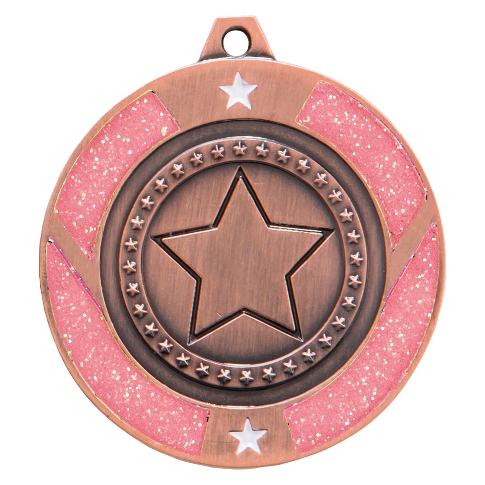 Glitter Star Medal Bronze & Pink 50mm