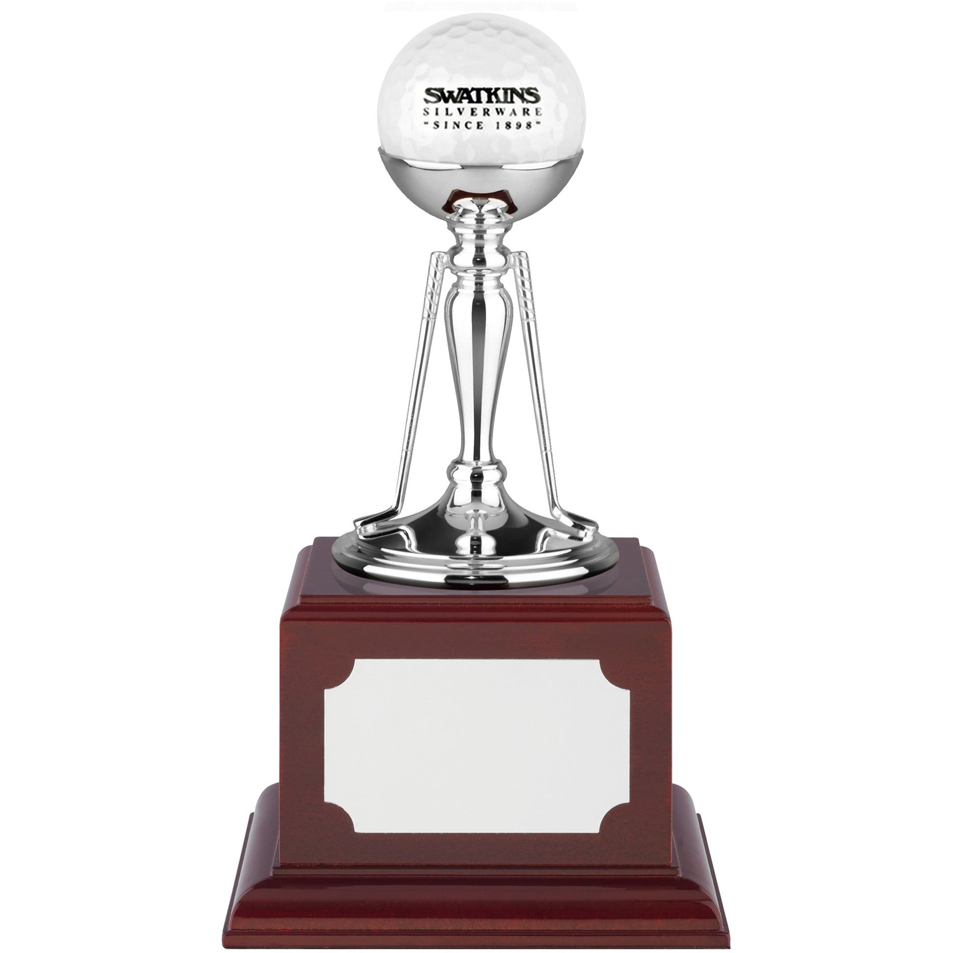 Nickel Plated Two Club Golf Ball Holder Award 6in