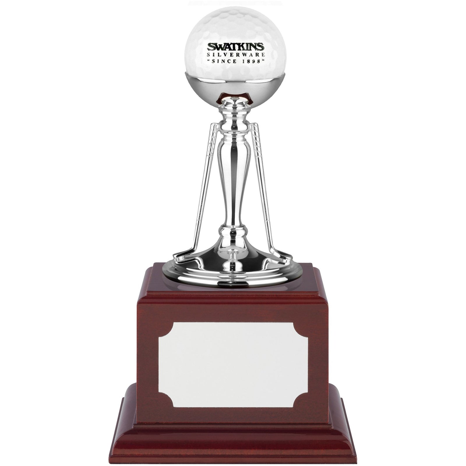 Nickel Plated Two Club Golf Ball Holder Award 6in