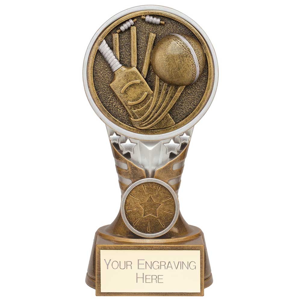 Ikon Tower Cricket Award Antique - Silver & Gold