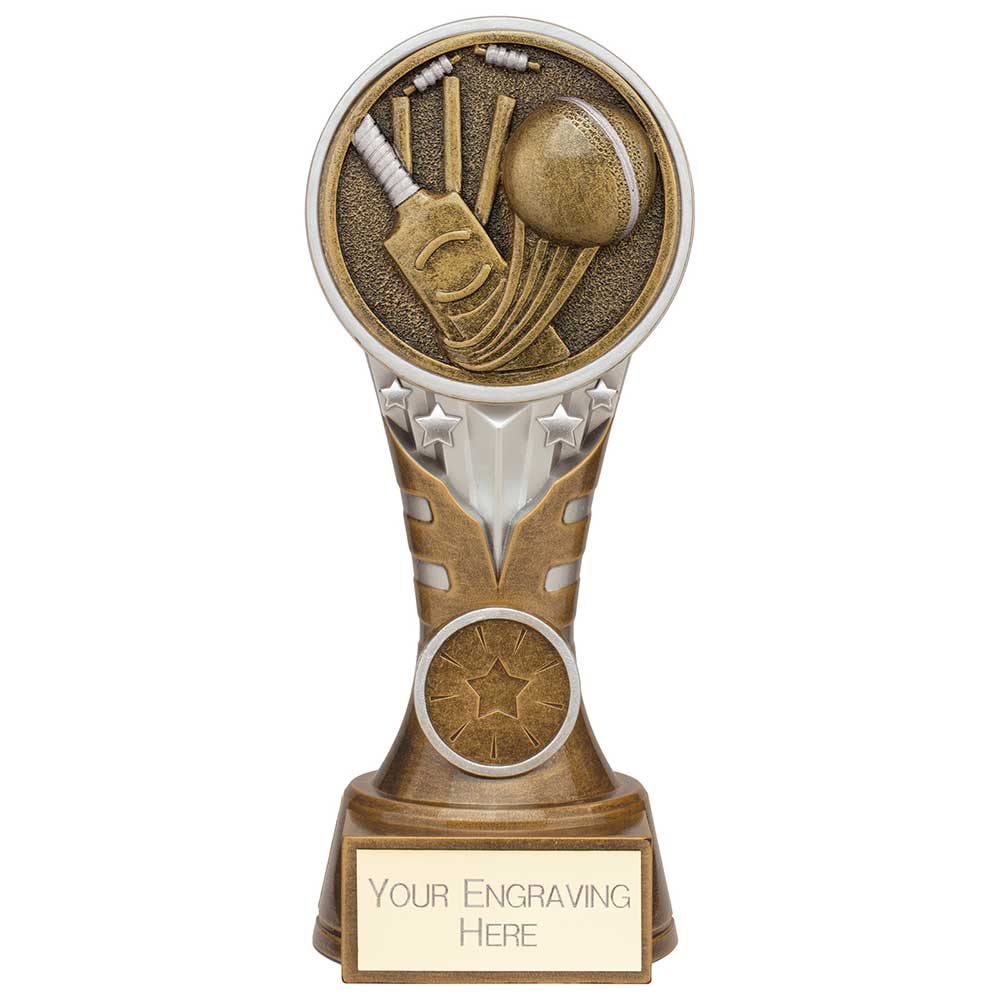 Ikon Tower Cricket Award Antique - Silver & Gold