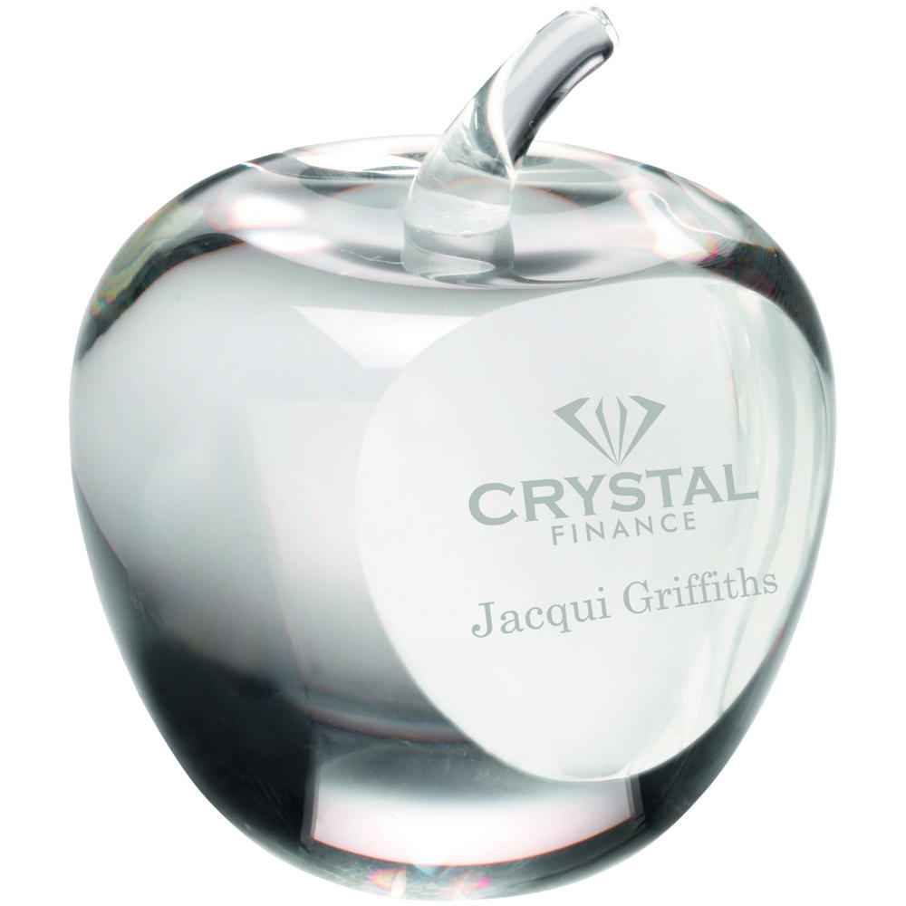 Engraved Clear Glass 'Apple' Paperweight With Presentation Case - 3.5in