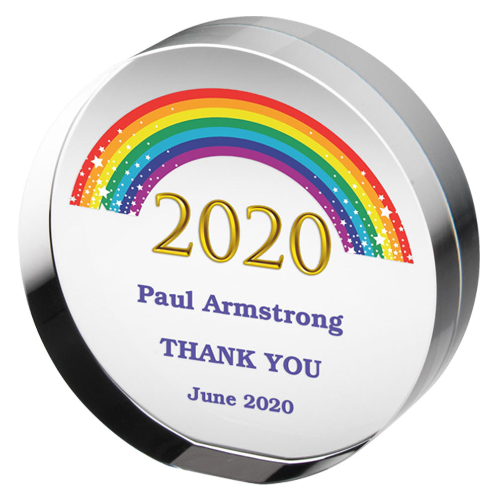2020 Rainbow Clear Glass Round Paperweight (30mm Thick)