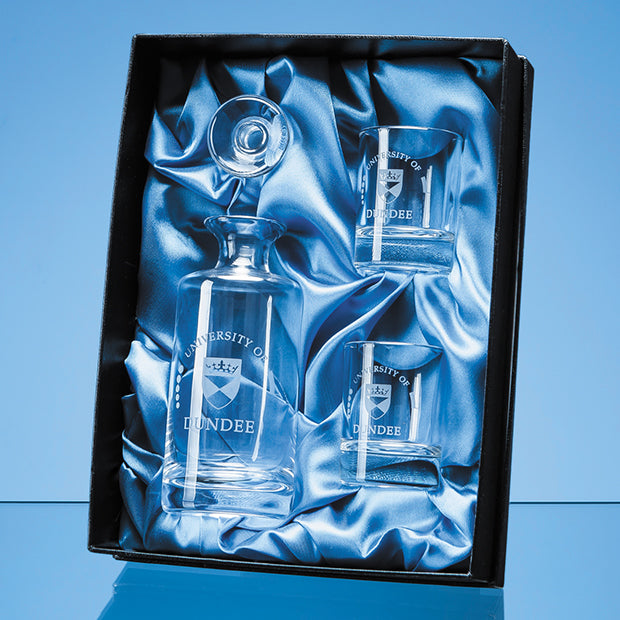 Engraved Round Mini Decanter & 2 Shot Glasses Gift Set