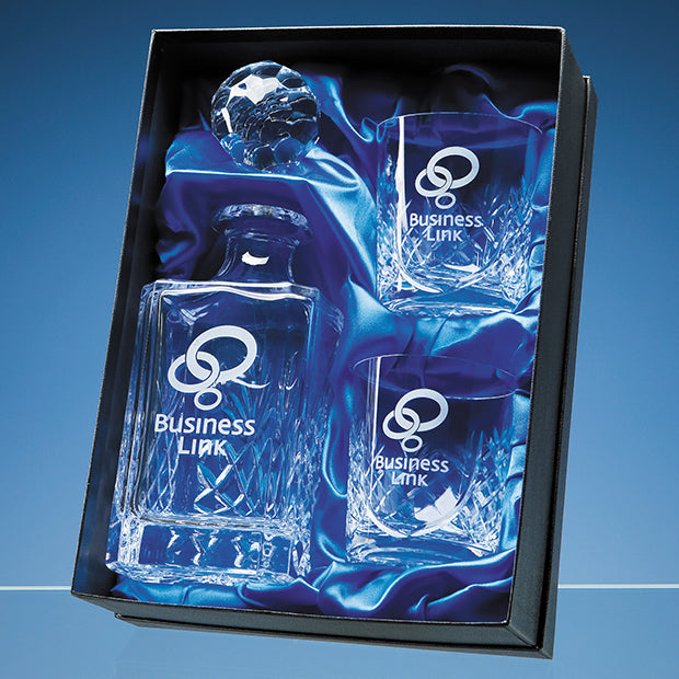 Blenheim Engraved Cut Crystal Whisky Decanter Set With Satin Lined Presentation Box