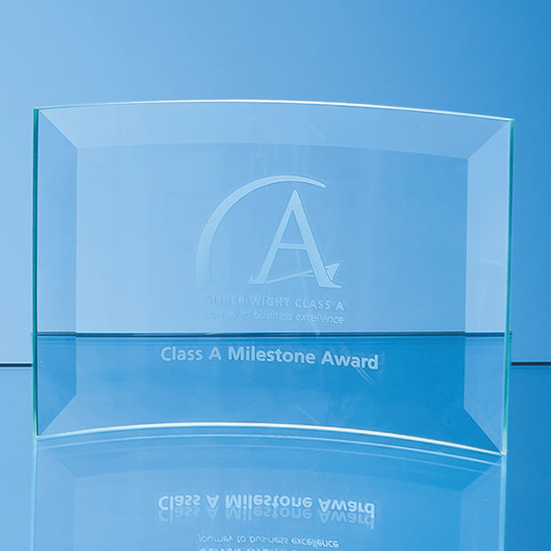 Engraved Jade Glass Bevelled Crescent Award