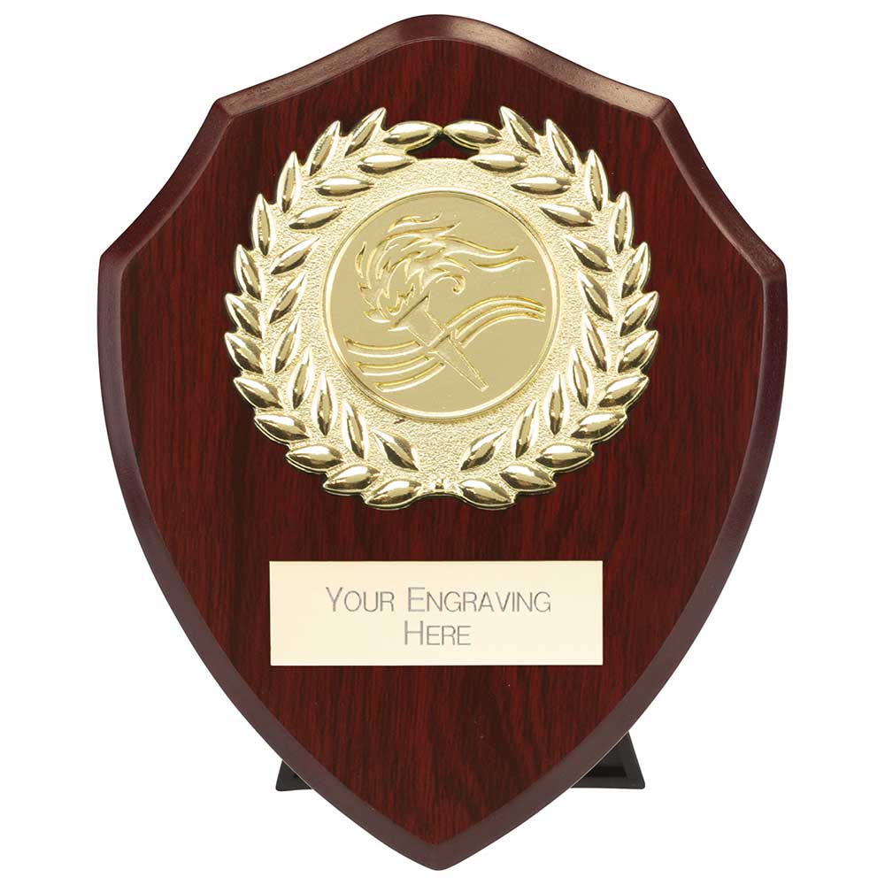 Victory Award Wreath Wooden Shield - Cracked Cherry