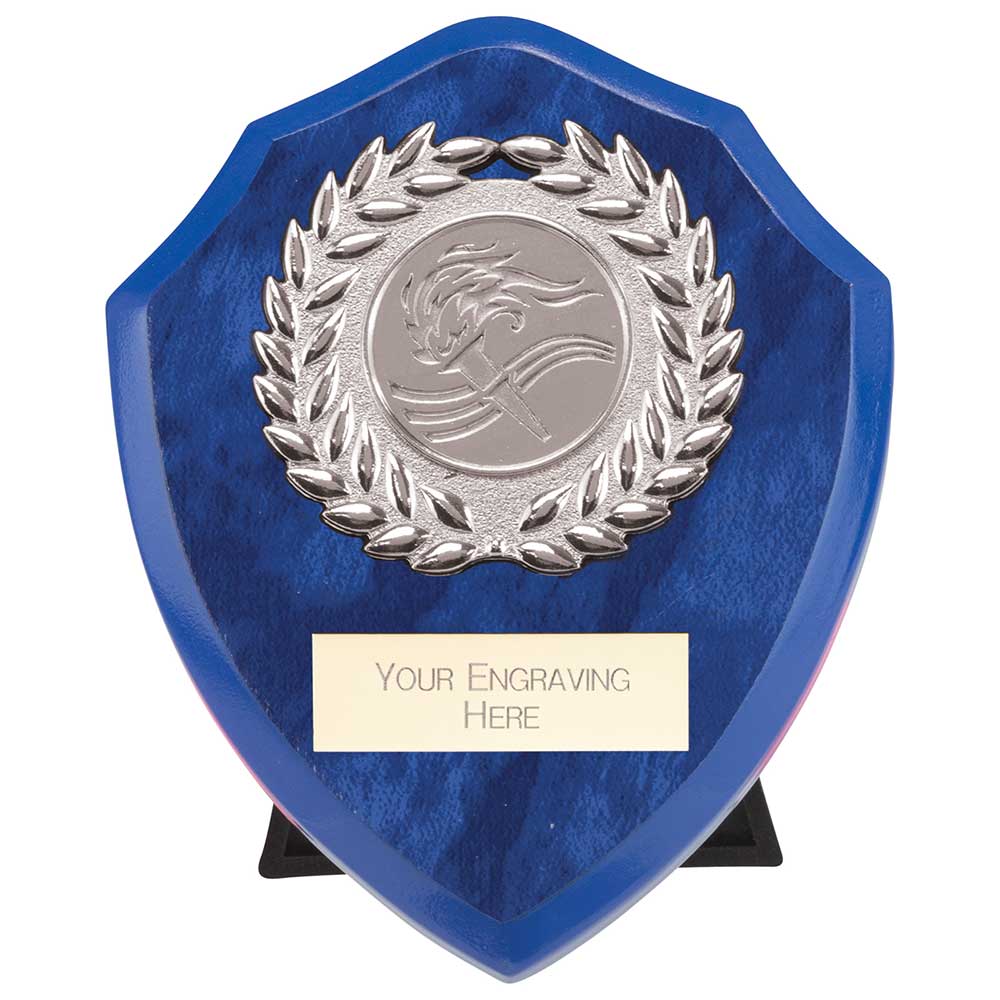 Victory Award Wreath Wooden Shield - Azure Blue