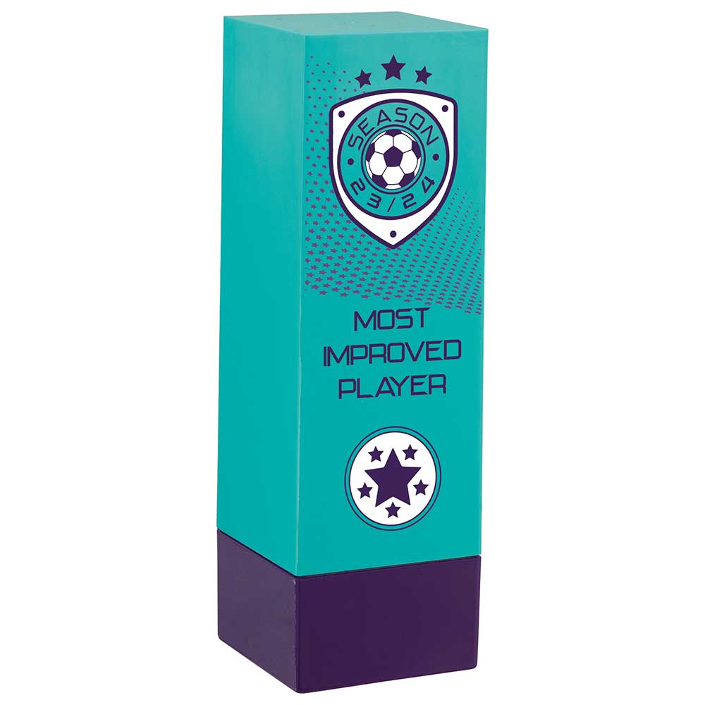 Prodigy Premier Football Tower - Most Improved Award - Green & Purple (160mm Height)