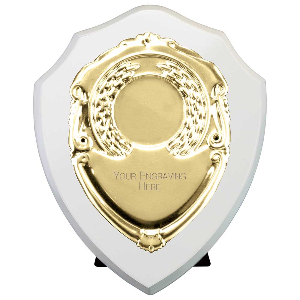 Aegis Wooden Shield with Engraved Front - Arctic White & Gold