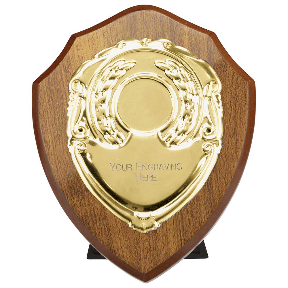 Aegis Wooden Shield with Engraved Front - Walnut & Gold
