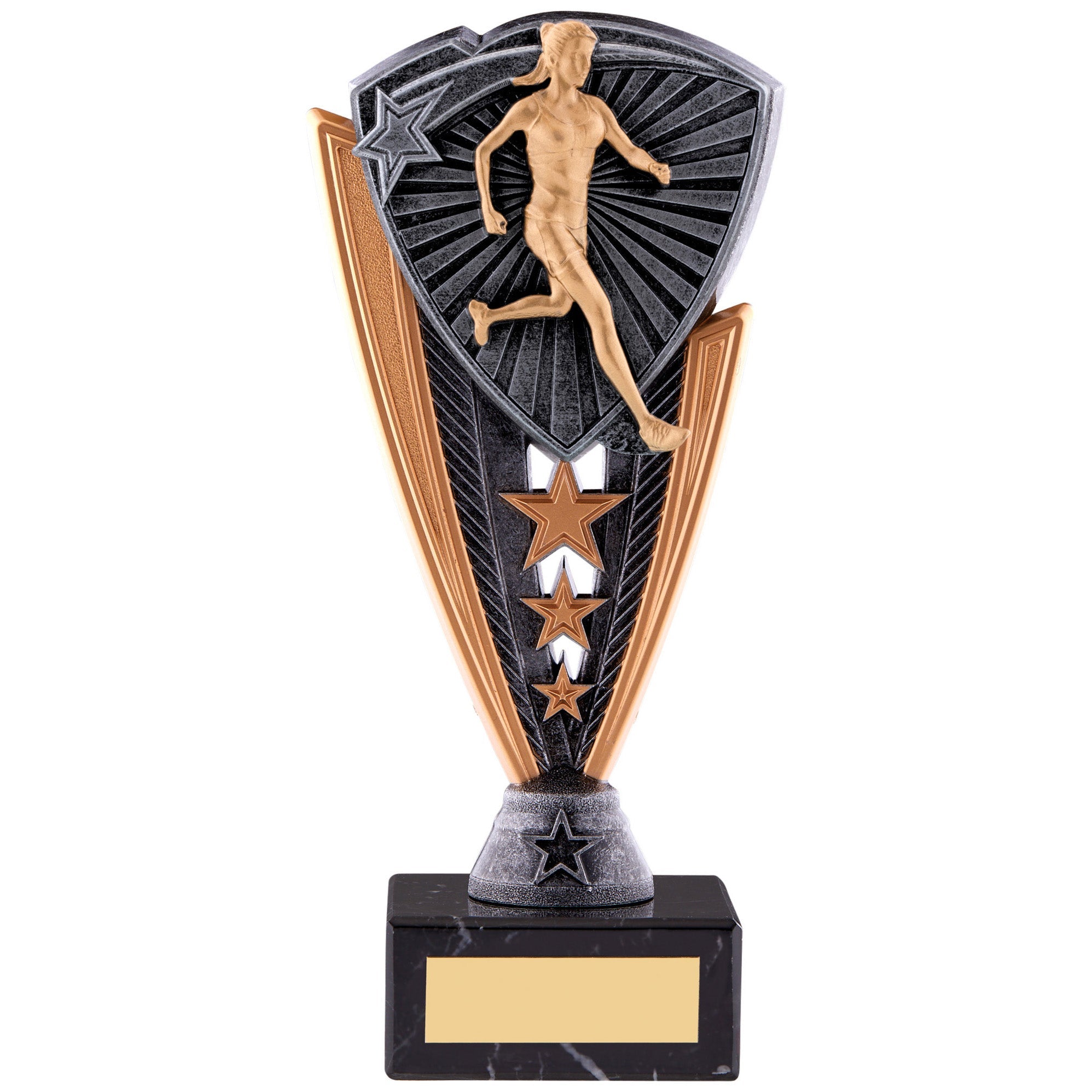 Female Runner Utopia Award with Engraved Plaque on Marble Base