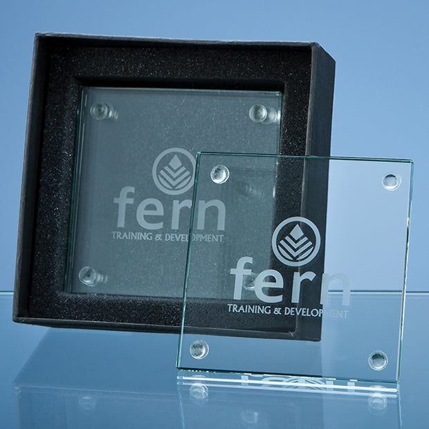 Set of 4 Jade Glass Square Coasters 10cm in a Gift Box