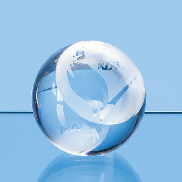 Crystal Sliced Ball Paperweight with Flat Front