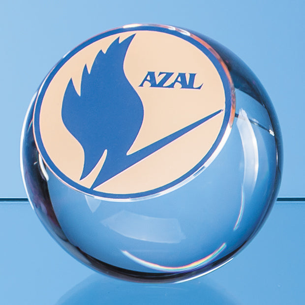 Crystal Sliced Ball Paperweight with Flat Front