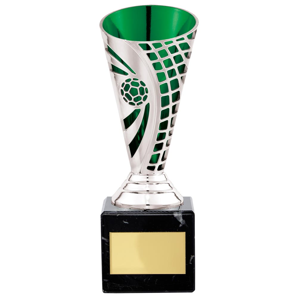 Defender Football Trophy Cup (Silver & Green)