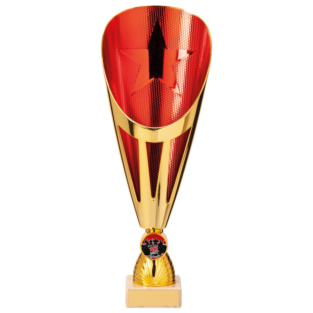 Rising Stars Plastic Laser Cut Trophy Cup - Gold & Red
