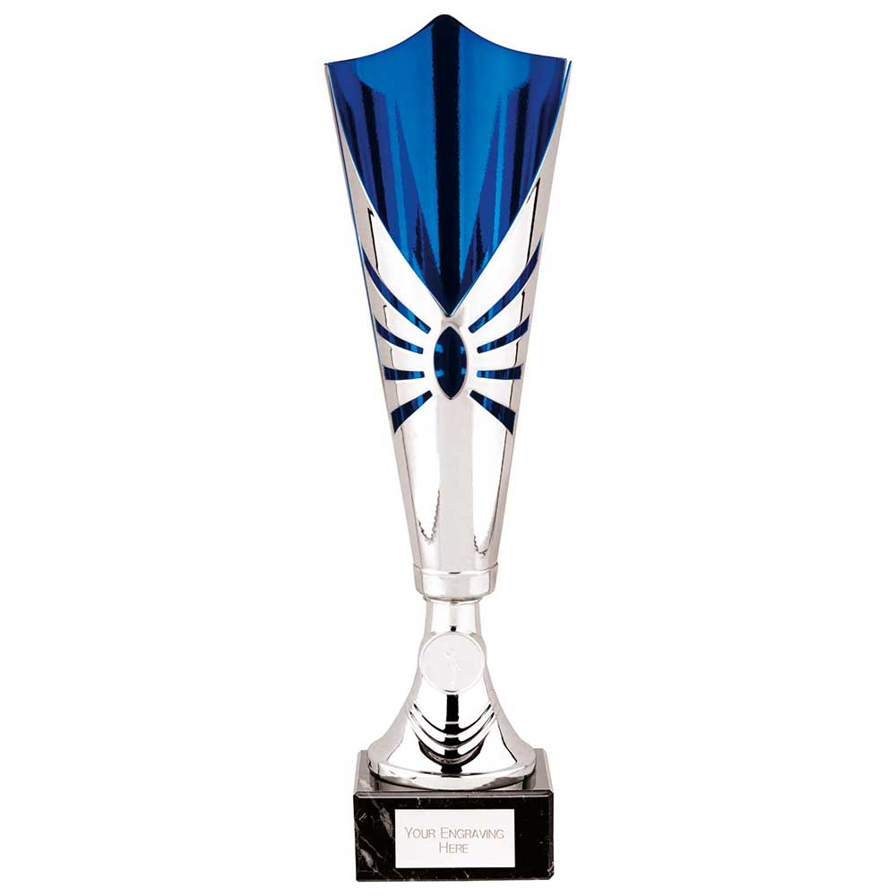 Trident Laser Cut Trophy Cup - Silver & Blue