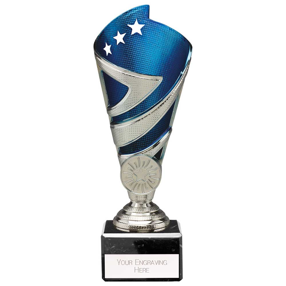 Hurricane Multisport Plastic Trophy Cup - Silver & Blue - With Marble Base