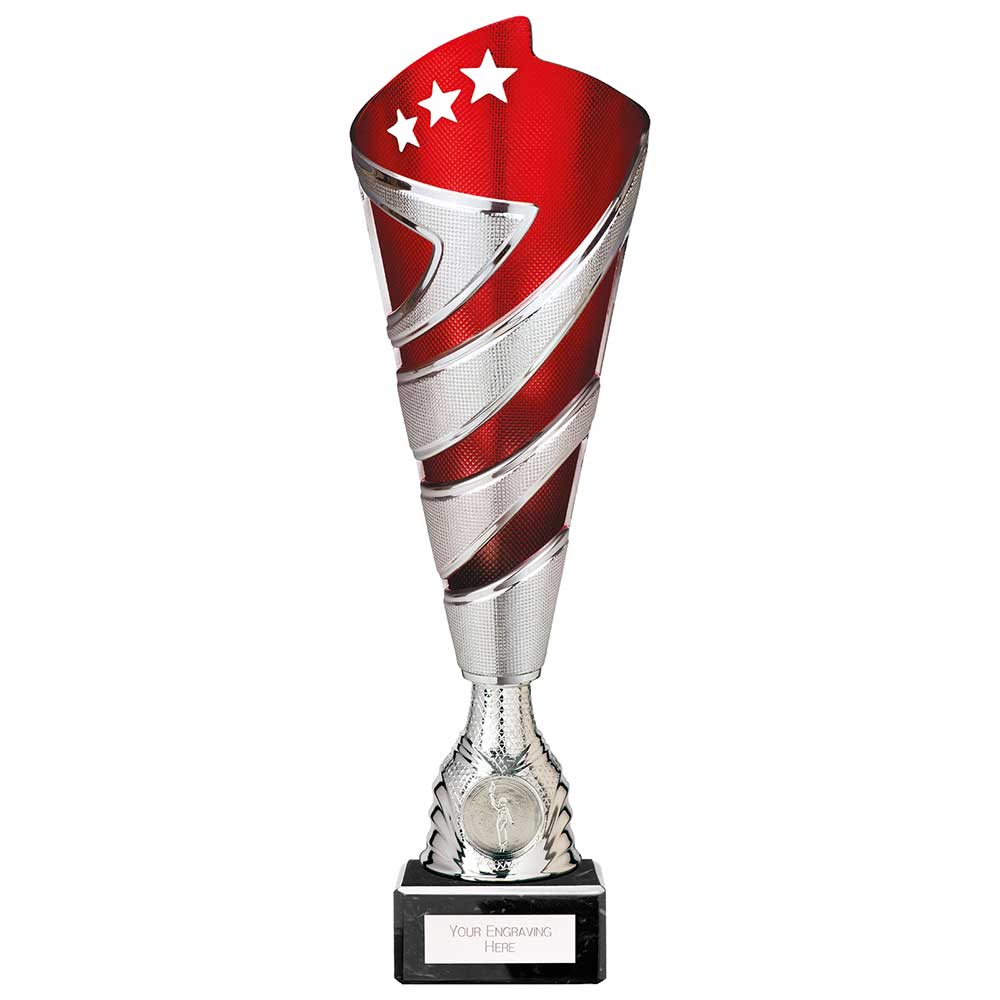 Hurricane Altitude Plastic Multisport Trophy Cup - Silver & Red - With Marble Base