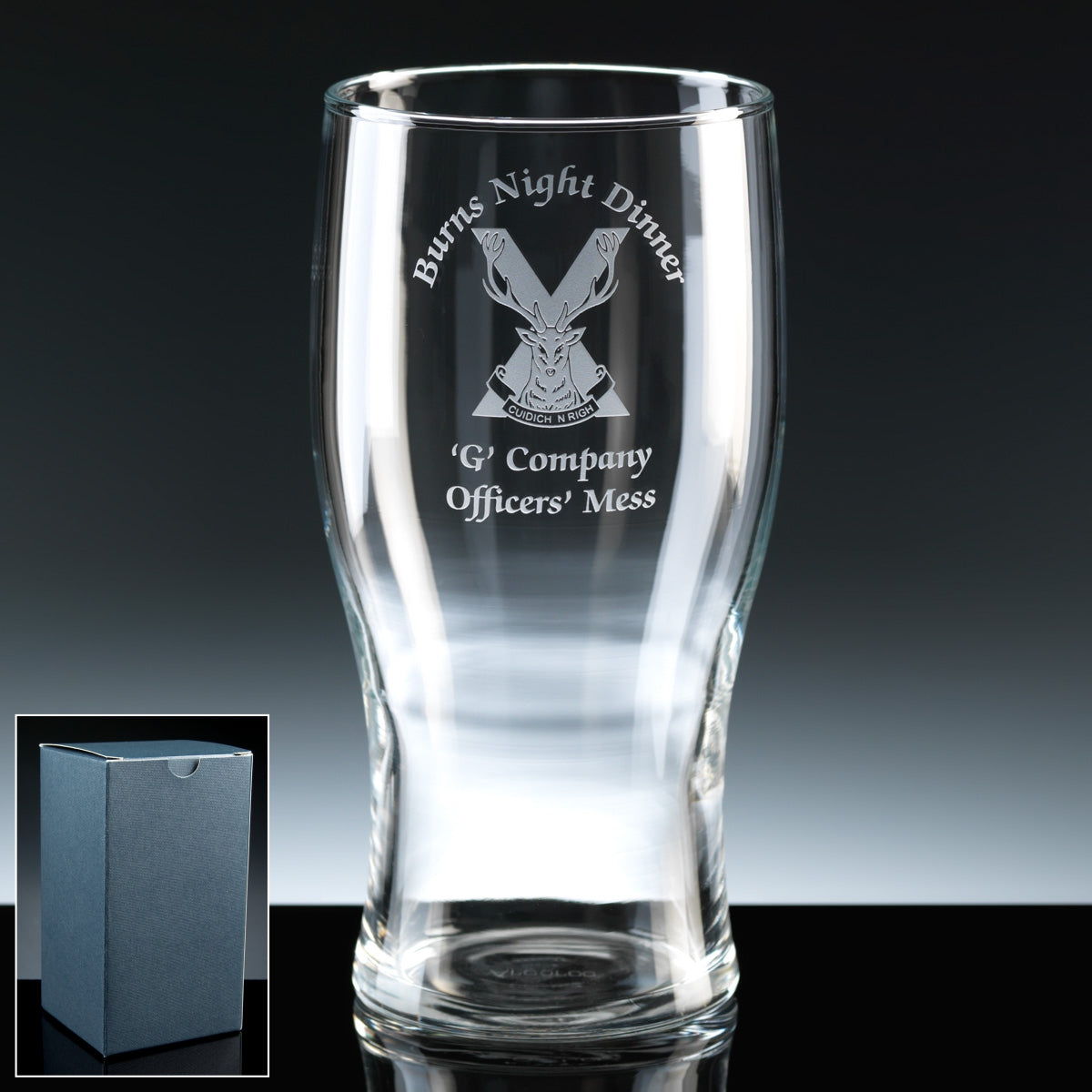 1pt Tulip Beer Glass, Blue Box (available with engraving)