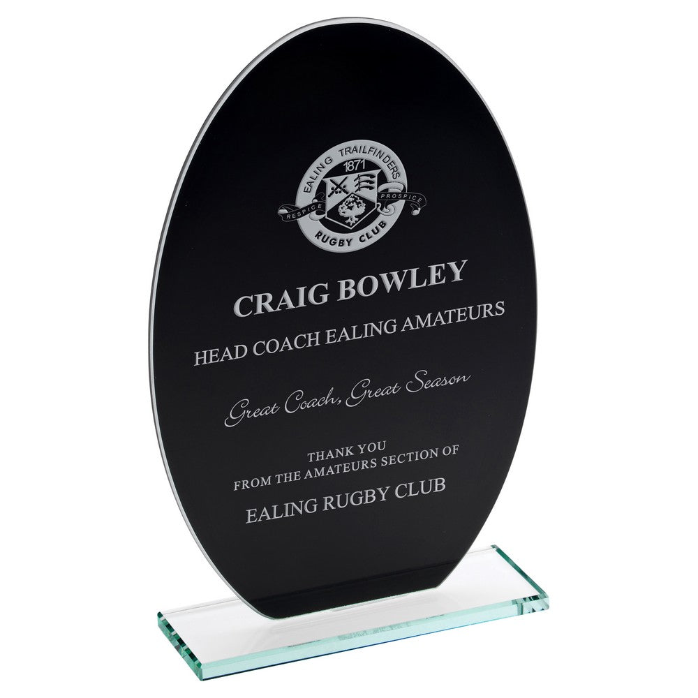 Glass Oval Award Plaque - Black Backing