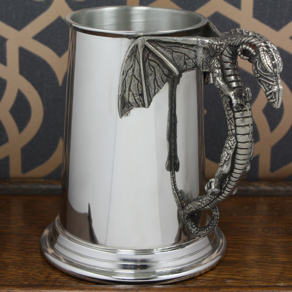 1pt English Pewter Tankard - Dragon Handle