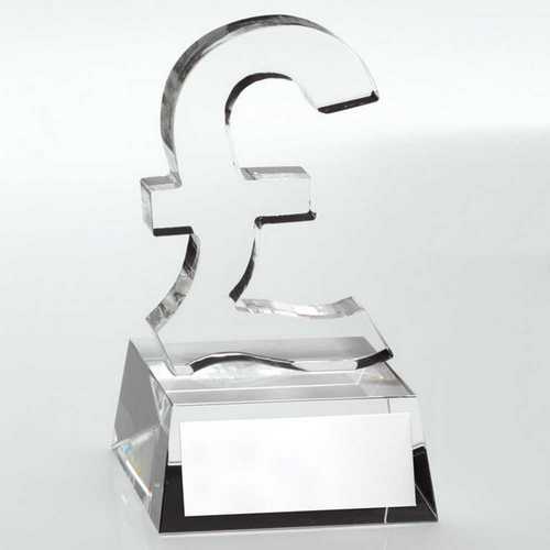 Glass 'Pound Sterling Sign' Award (Etching available on base) - 4.75in