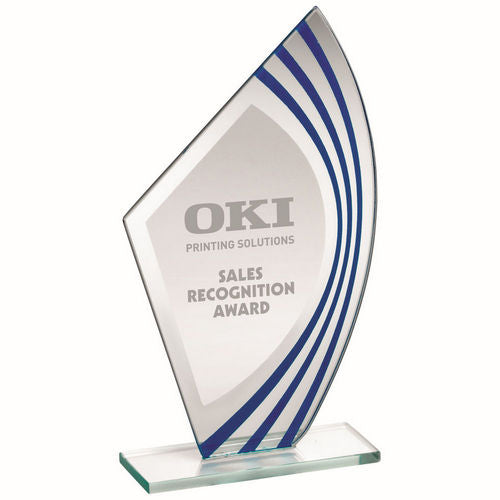 Jade Glass Award - Sail Plaque With Blue/Silver Highlights