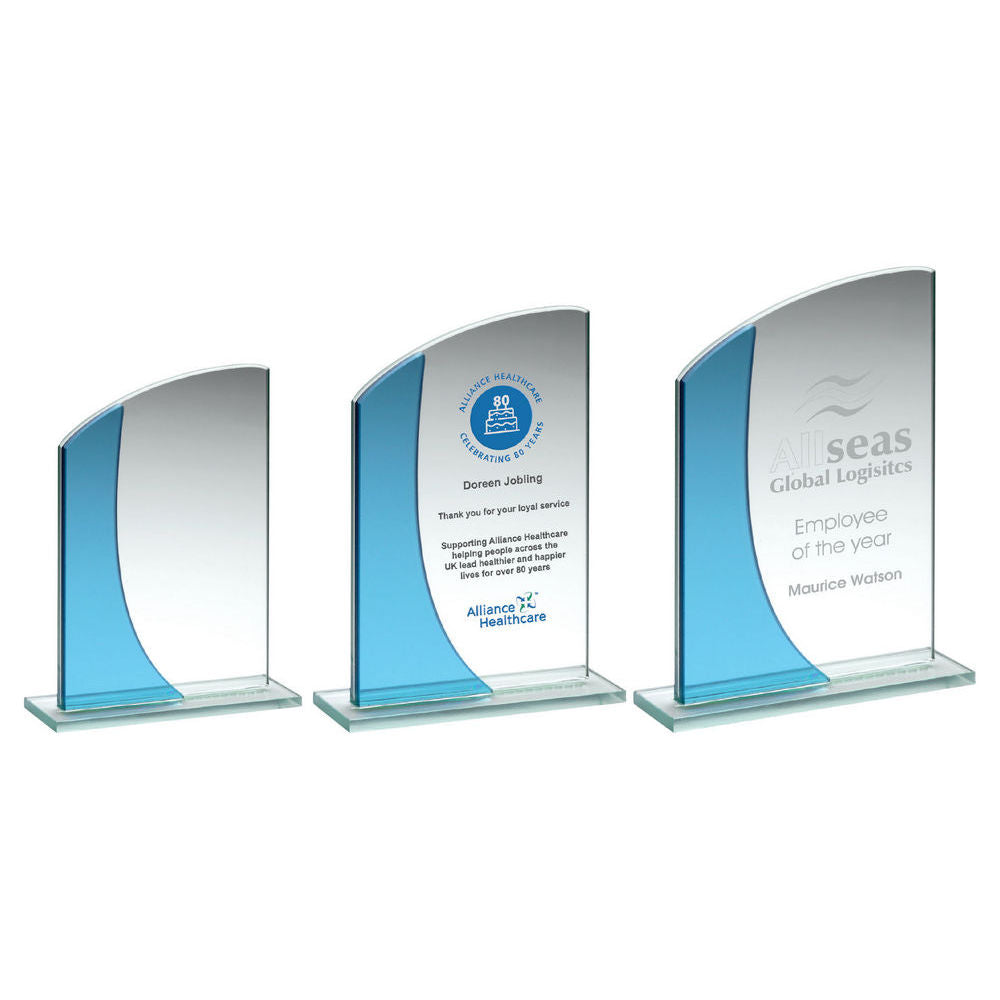 Jade/Blue Glass Award - Rectangle Plaque With Curved Top