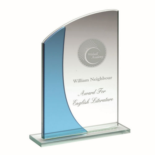 Jade/Blue Glass Award - Rectangle Plaque With Curved Top