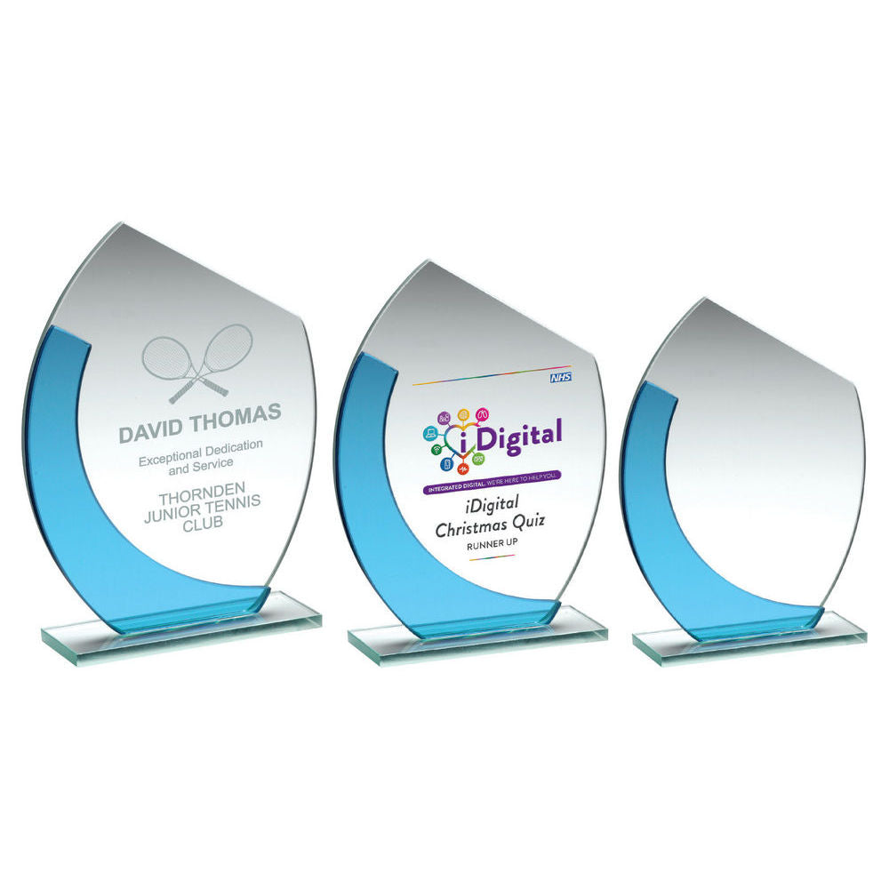 Jade/Blue Glass Award - Oval Plaque With Angled Top