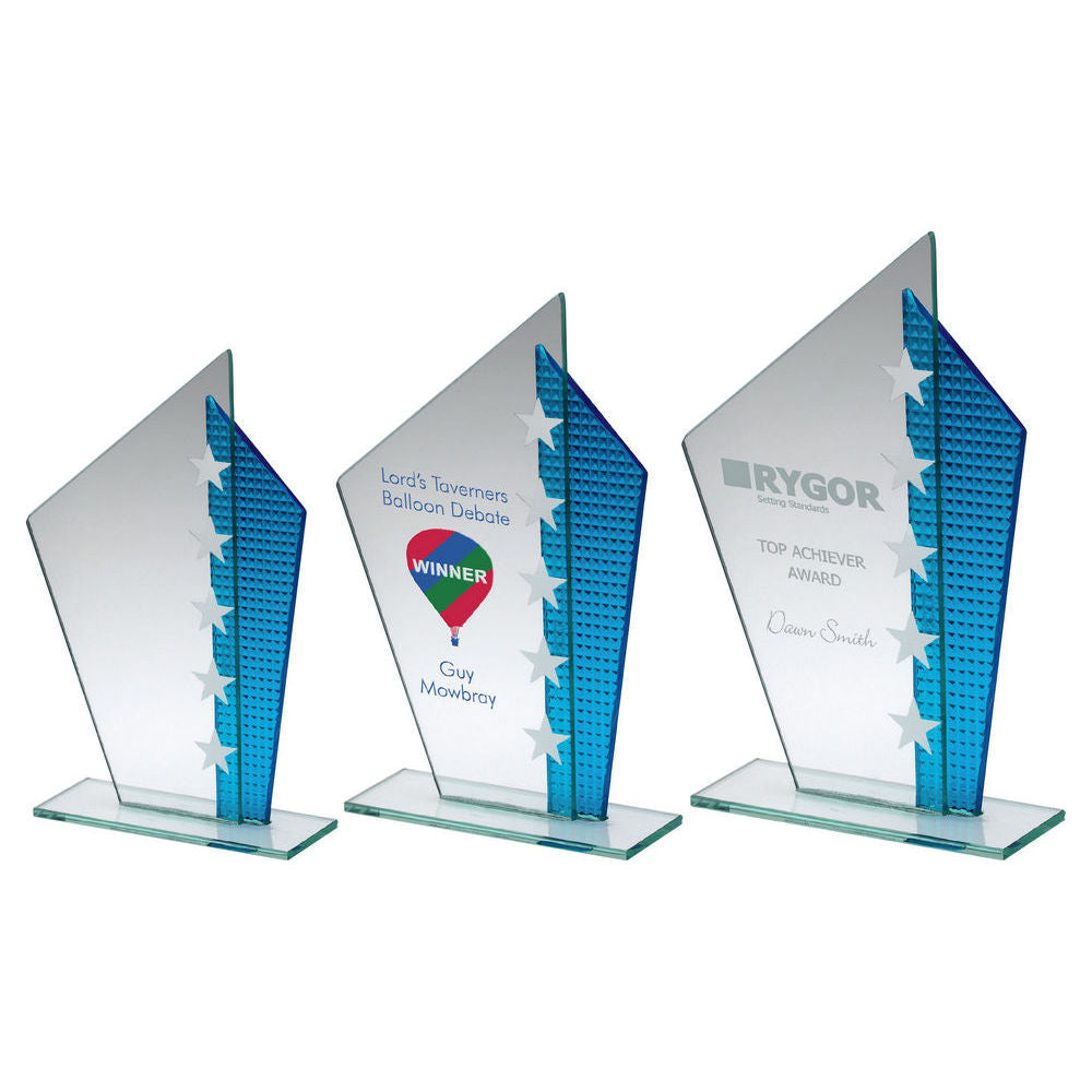 Personalised Glass Blue Shard Award with Star Design