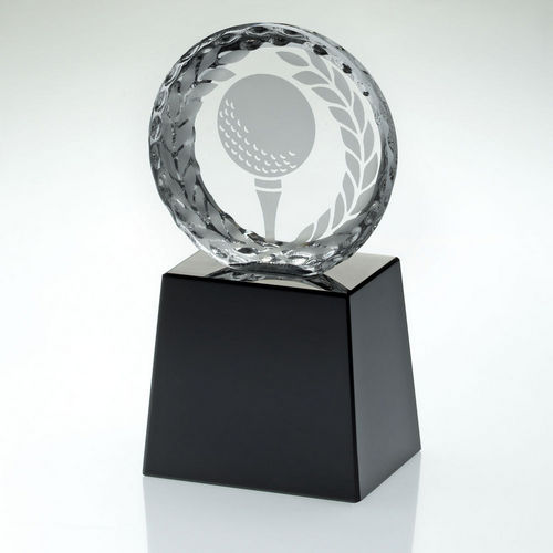 Glass Golf Circle Award - Custom Engraved Black Plinth