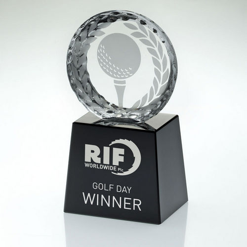 Glass Golf Circle Award - Custom Engraved Black Plinth