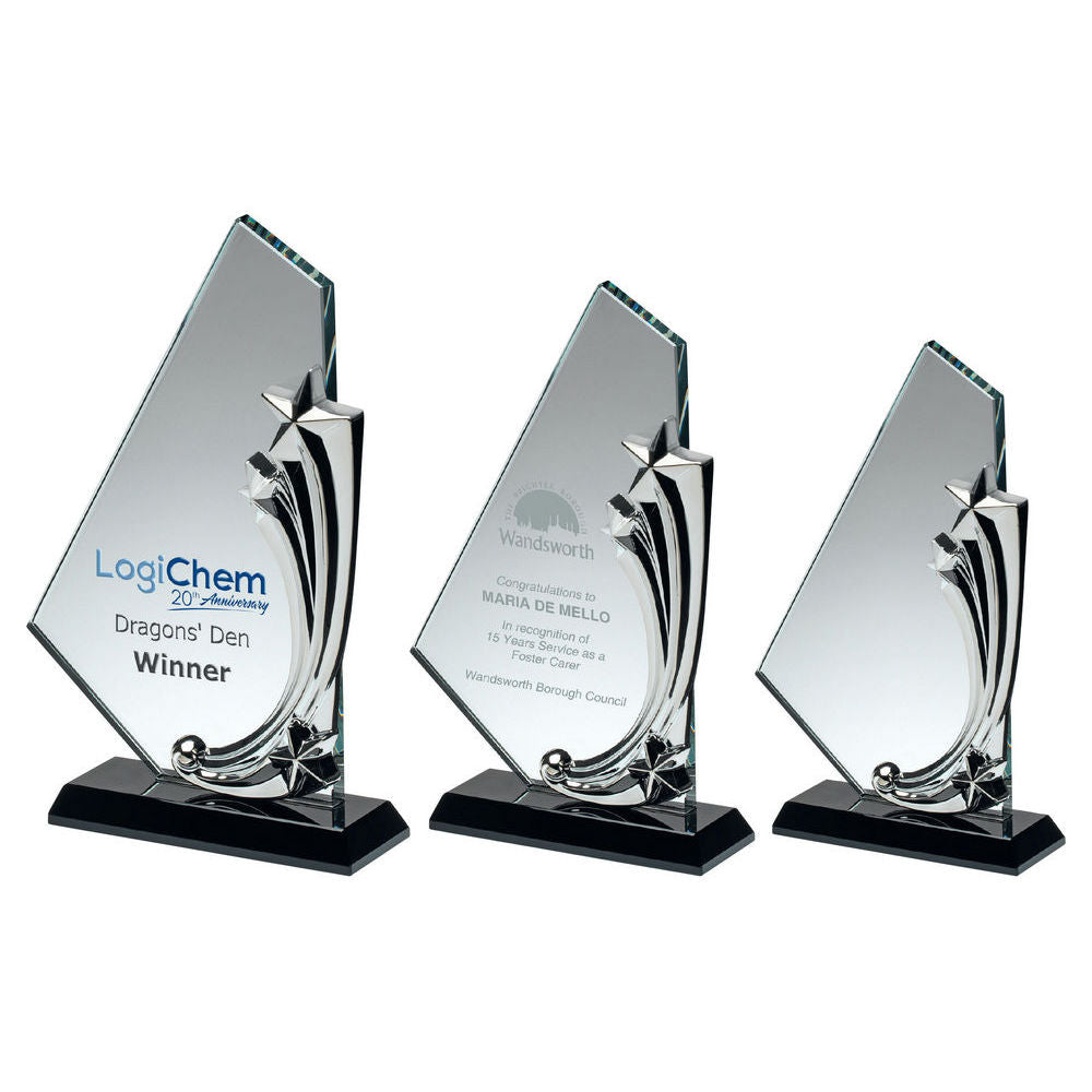 Glass/Metal Shooting Star Plaque Award on Black Base