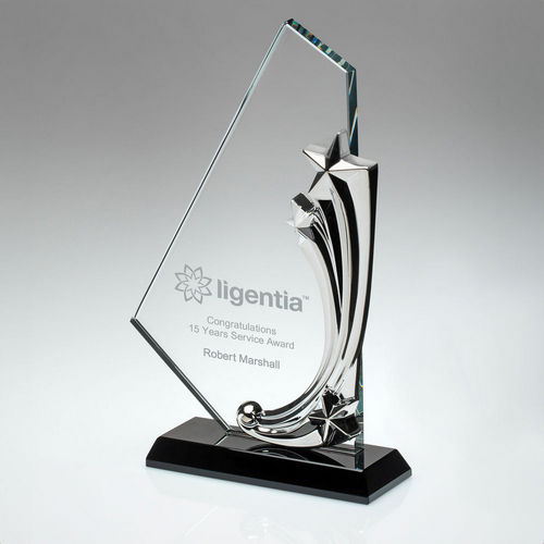 Glass/Metal Shooting Star Plaque Award on Black Base