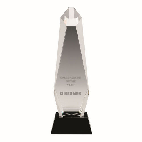 Clear Glass Hexagonal Column Trophy On Black Base