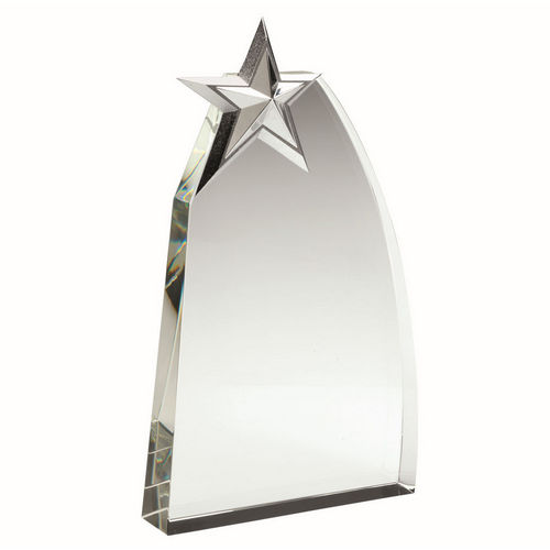 Clear Glass Wedge Award With Detailed Metal Star
