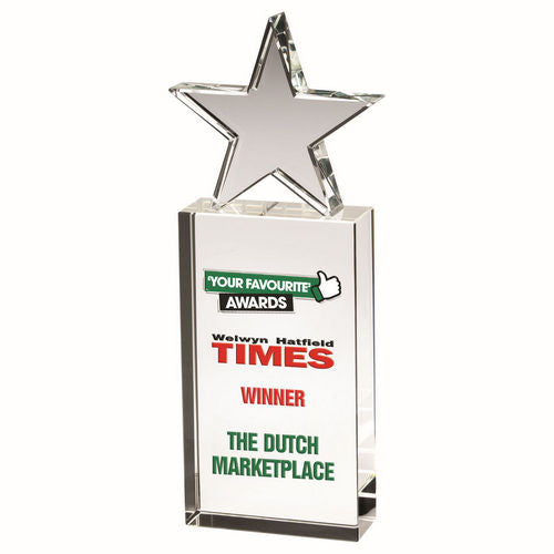 Clear Glass Block Award With Glass Star