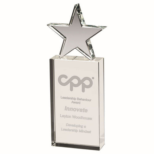 Clear Glass Block Award With Glass Star