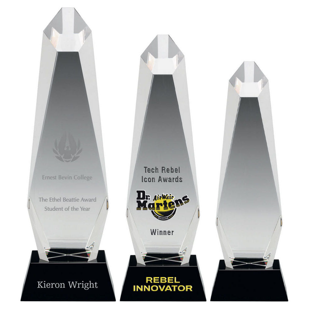 Clear Glass Hexagonal Column Trophy On Black Base