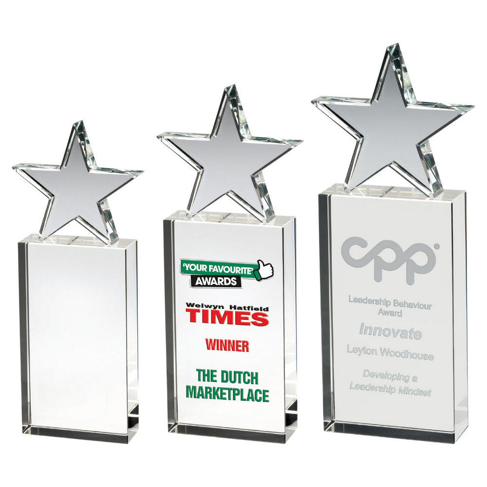 Clear Glass Block Award With Glass Star