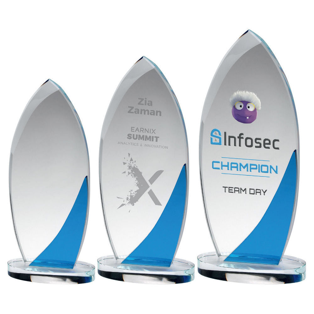 Engraved Curved Glass Trophy on Oval Base